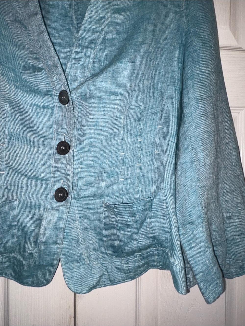 Jones New York Teal-Blue Linen Blend Three-Button Blazer - Picture 4 of 16